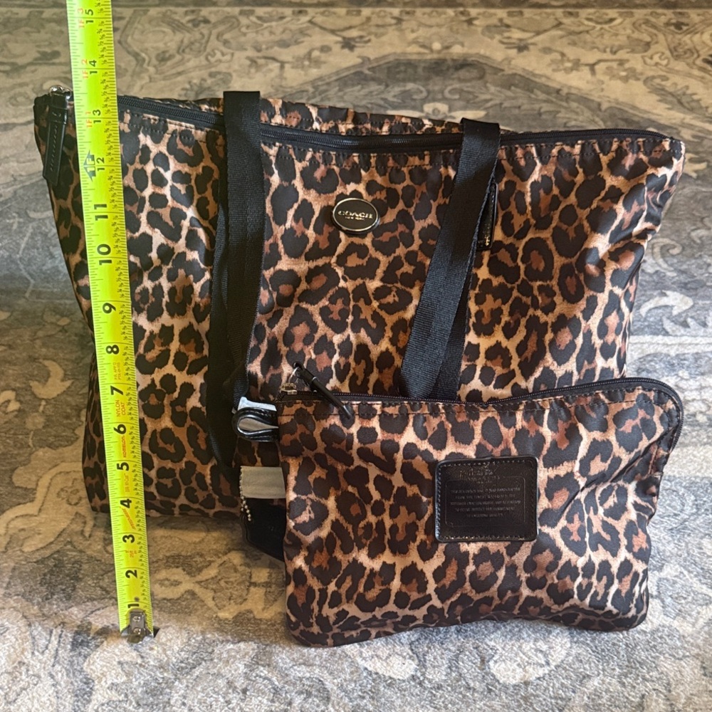 Coach Brown Leopard Print Tote with Pouch - Picture 3 of 5